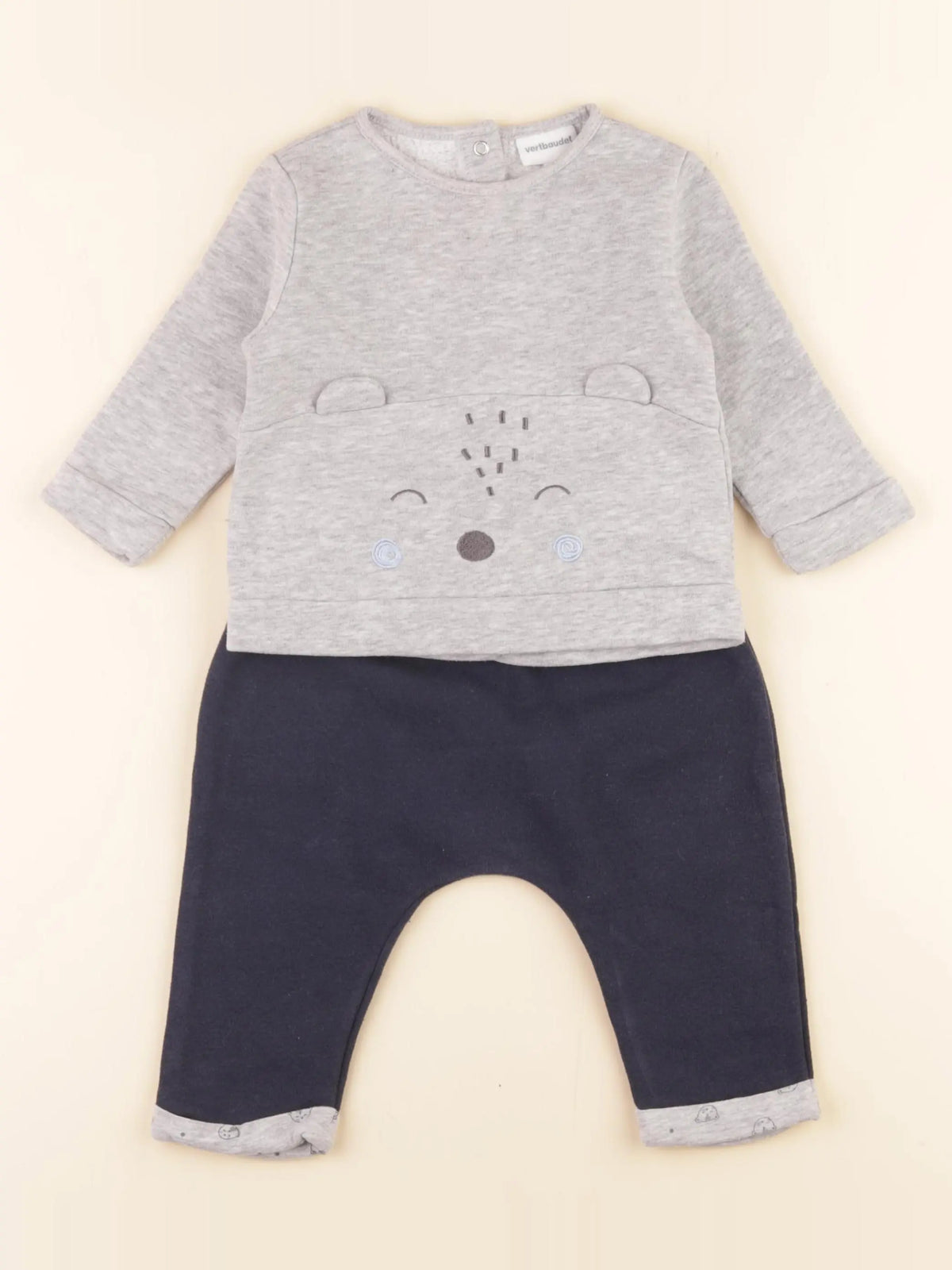 Vertbaudet - ensemble bleu, gris - 6/9 mois