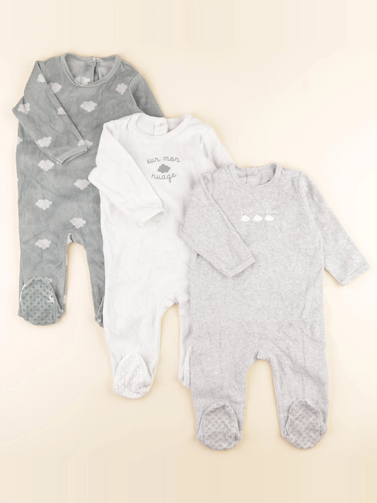 Vertbaudet - lot de 3 pyjamas velours multicolore - 12 mois