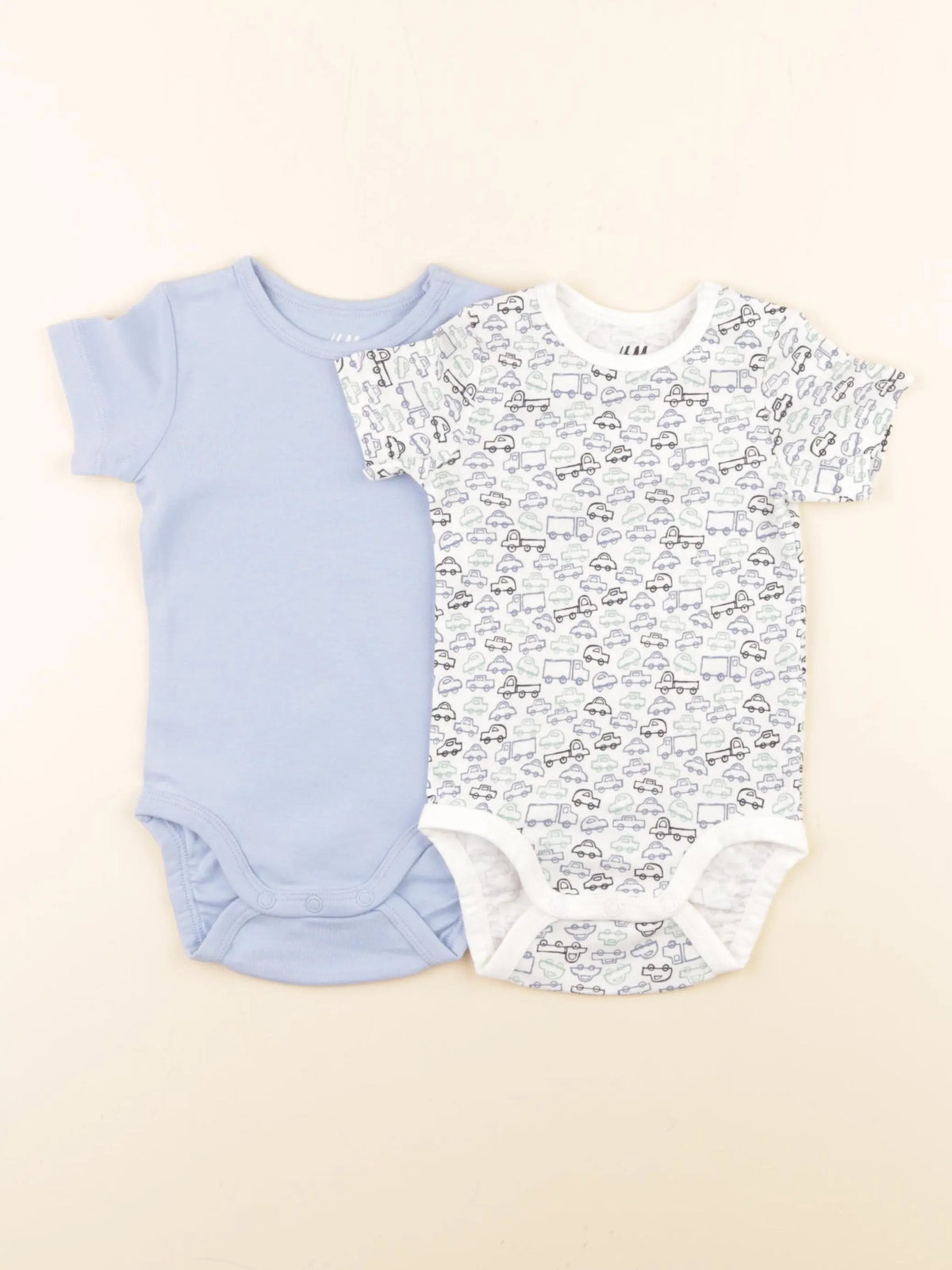 H&M - lot de 2 bodies en coton bleu, blanc - 4/6 mois