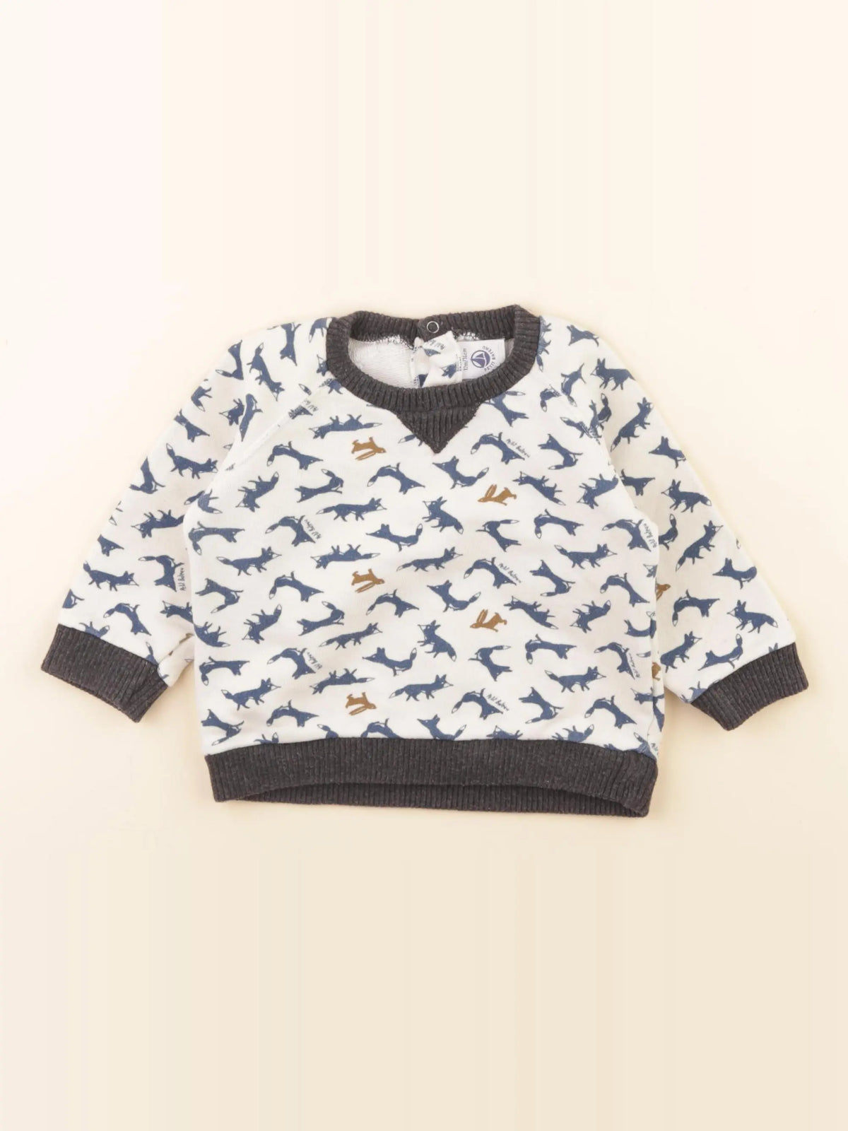 Petit Bateau - sweat beige, bleu - 12 mois