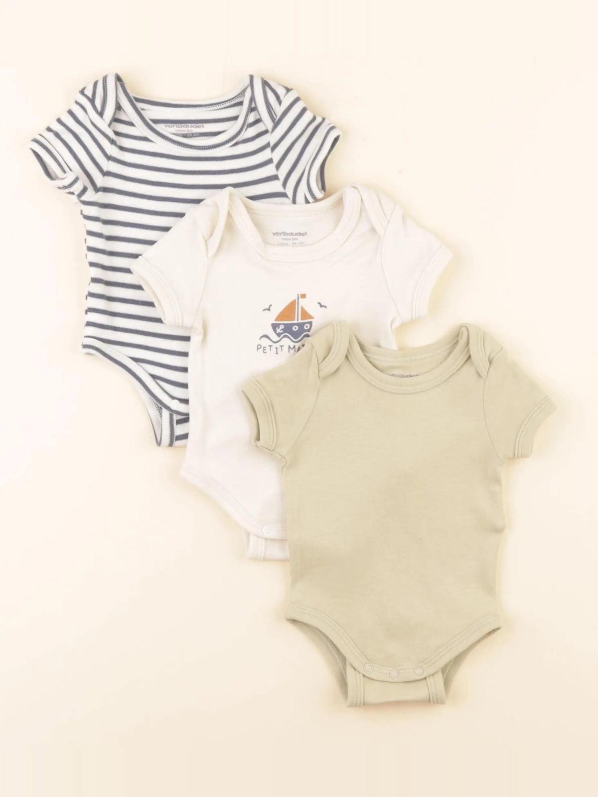 Vertbaudet - lot de 3 bodies en coton multicolore - 1 mois