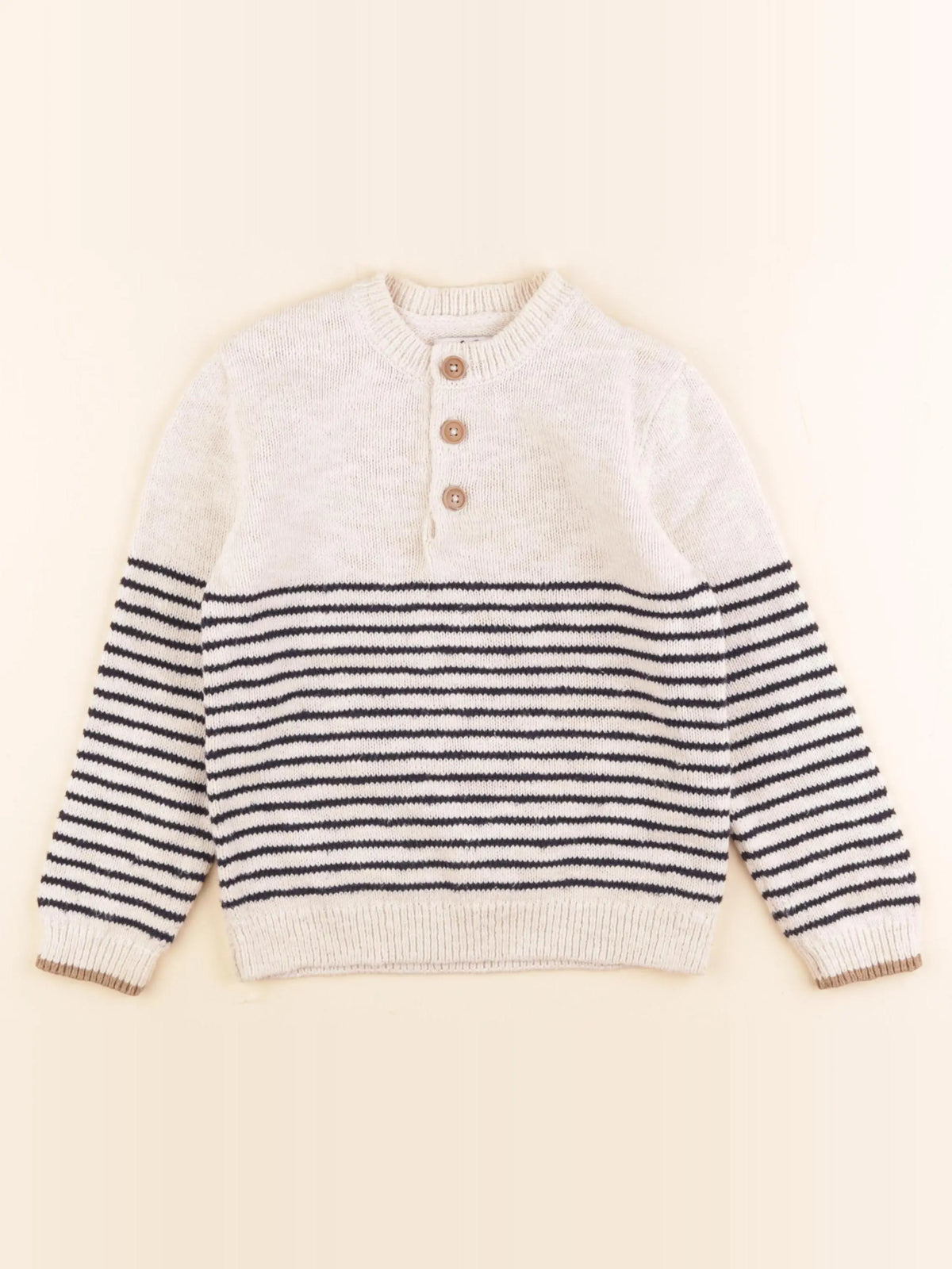 Cyrillus - pull beige, bleu - 6 ans