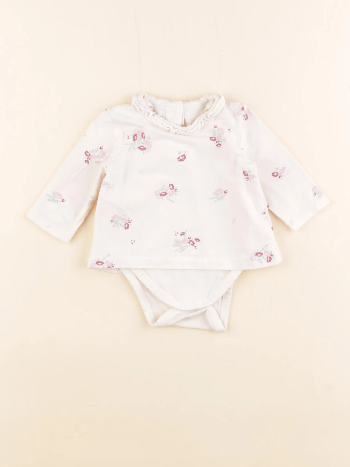 Vertbaudet - body tee-shirt beige, argent - 1 mois
