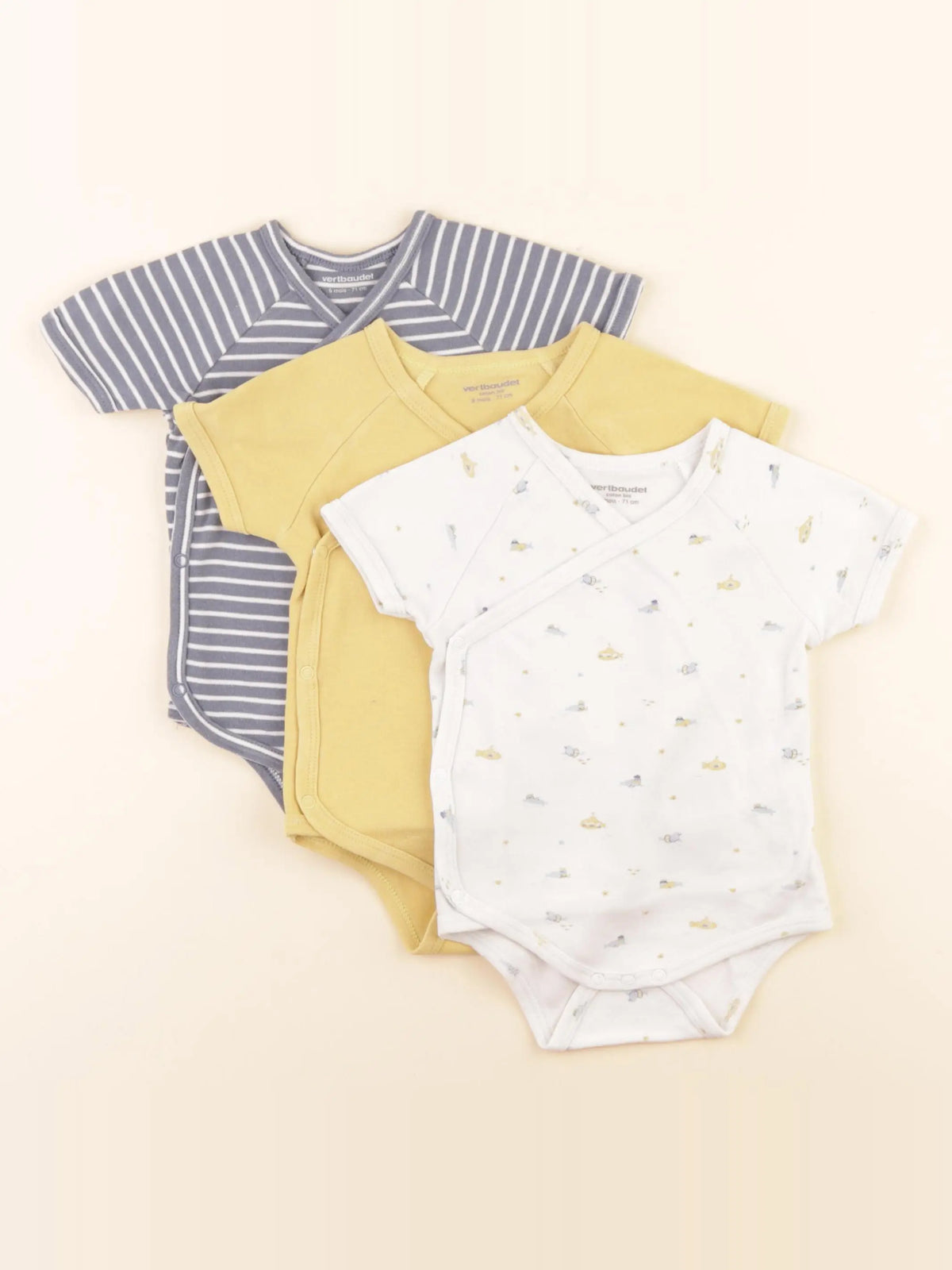 Vertbaudet - lot de 3 bodies en coton multicolore - 9 mois