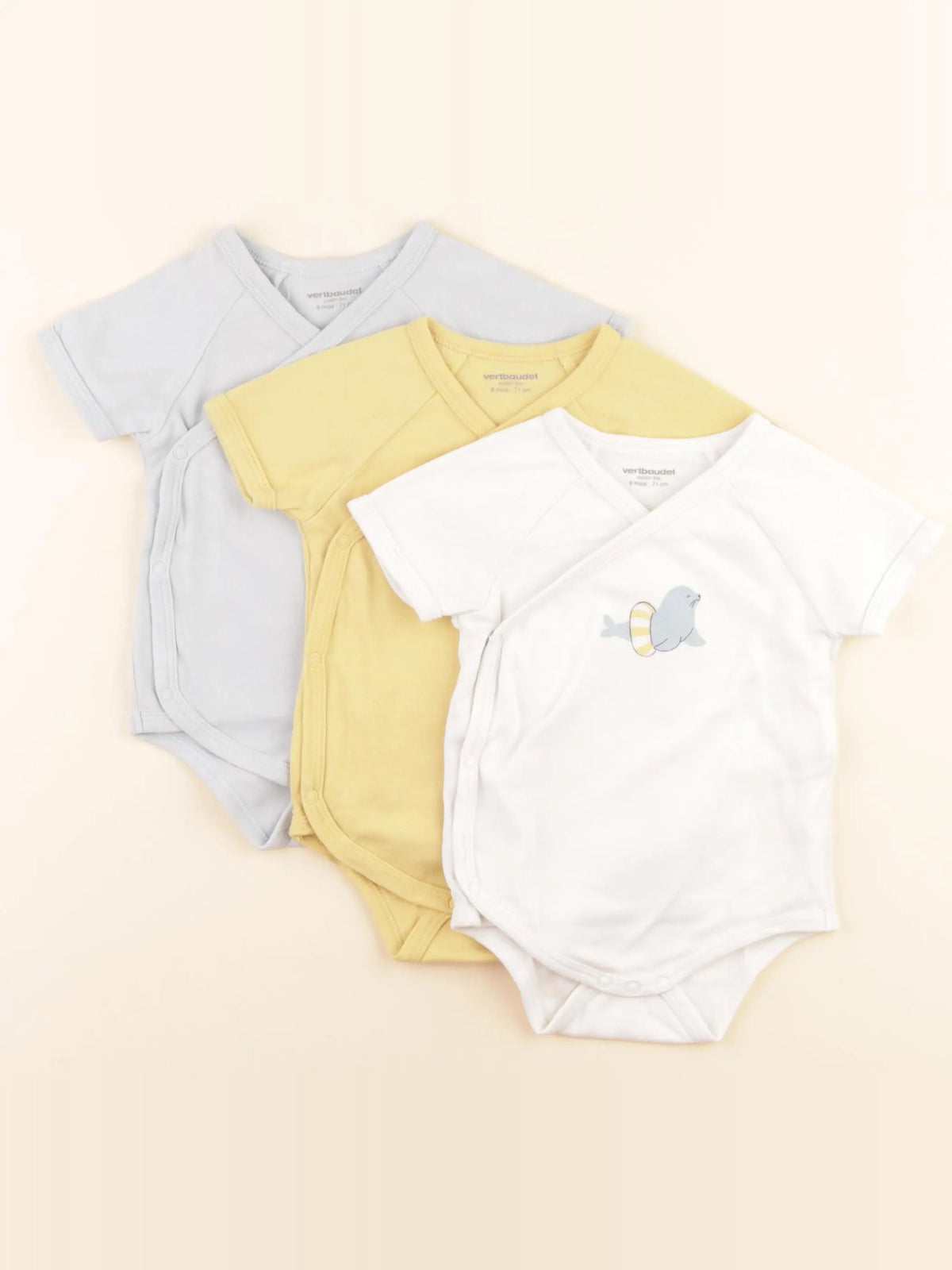 Vertbaudet - lot de 3 bodies en coton multicolore - 9 mois