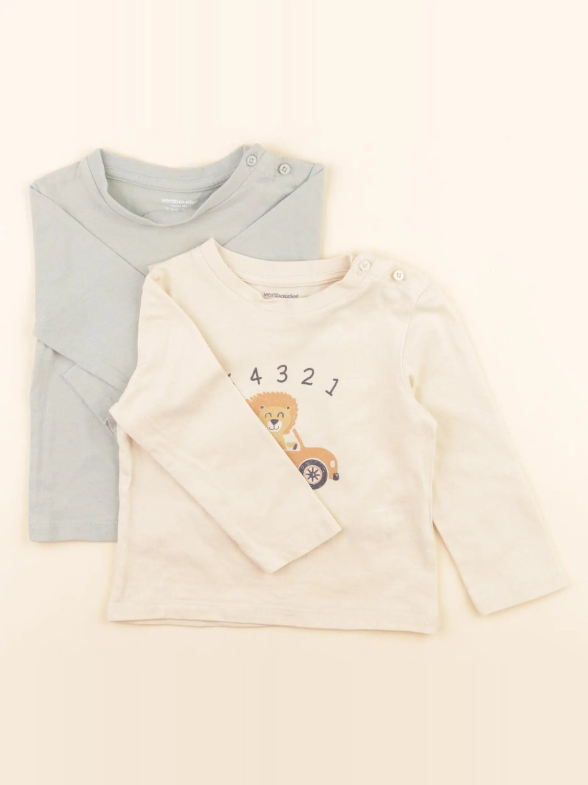Vertbaudet - lot de 2 tee-shirts beige, vert - 12 mois