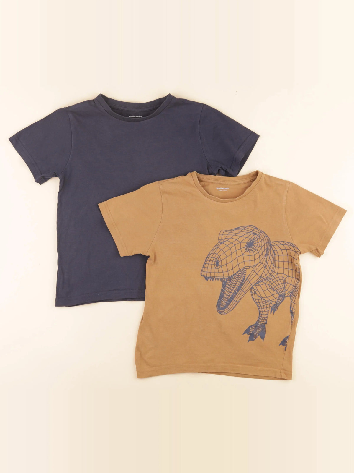 Vertbaudet - lot de 2 tee-shirts bleu, marron - 8 ans