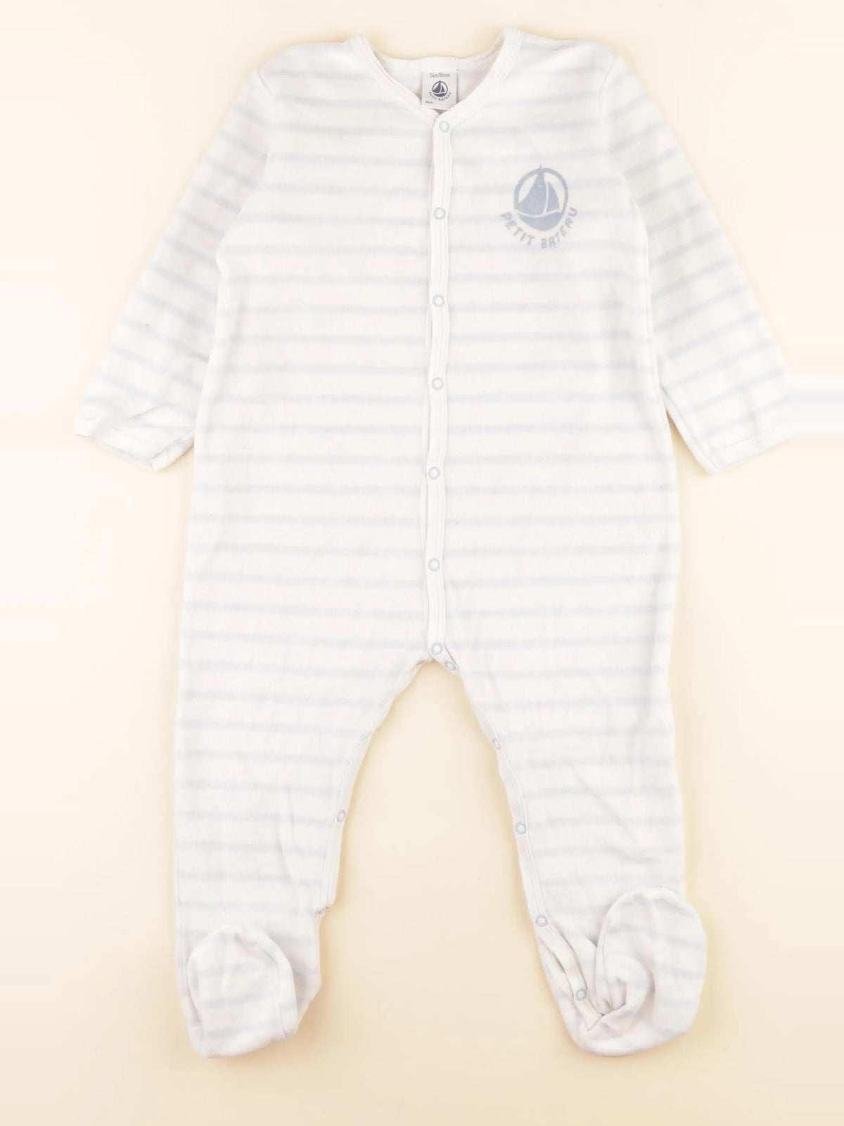 Petit Bateau - pyjama velours bleu, blanc - 24 mois