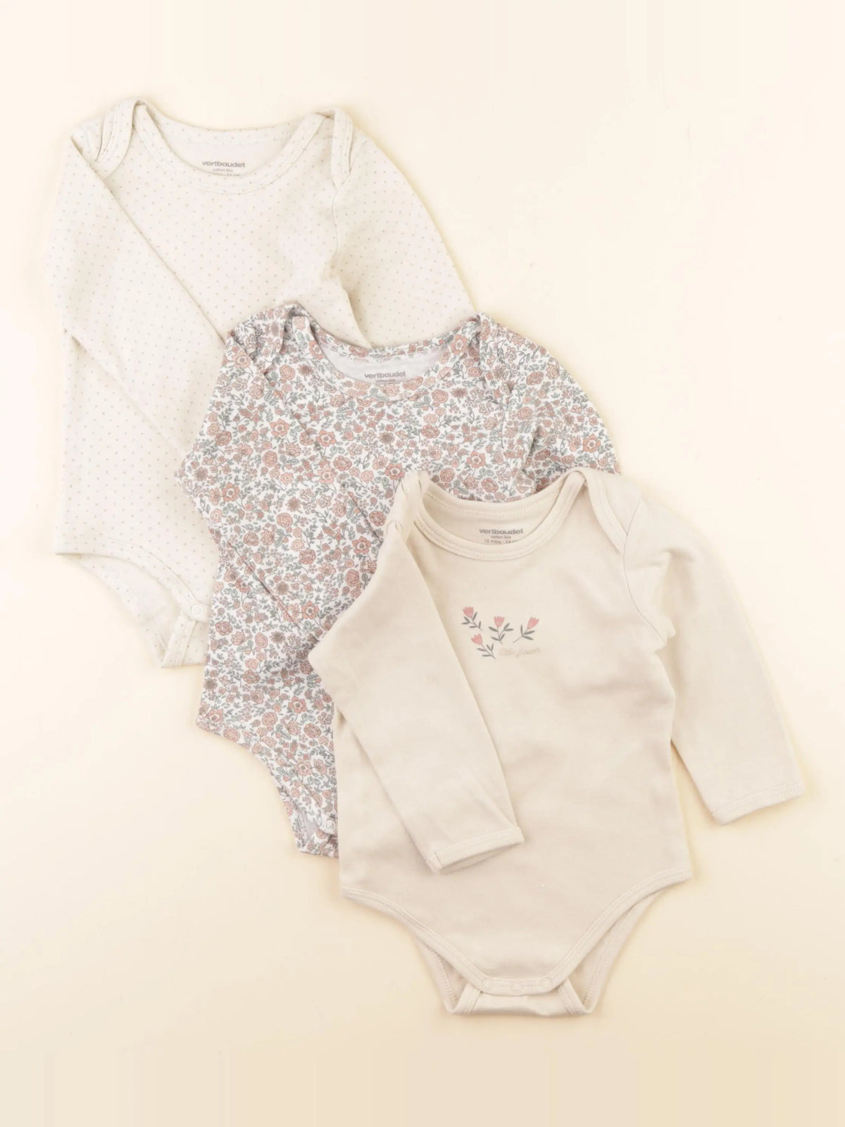 Vertbaudet - lot de 3 bodies en coton multicolore - 12 mois