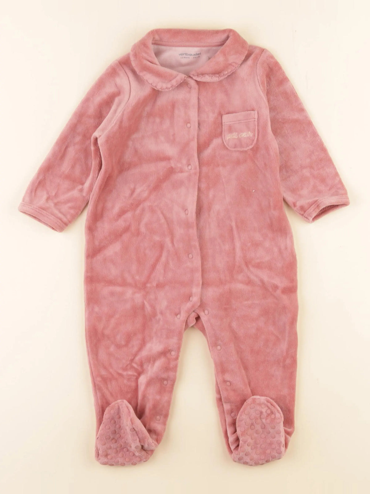 Vertbaudet - pyjama velours rose - 12 mois