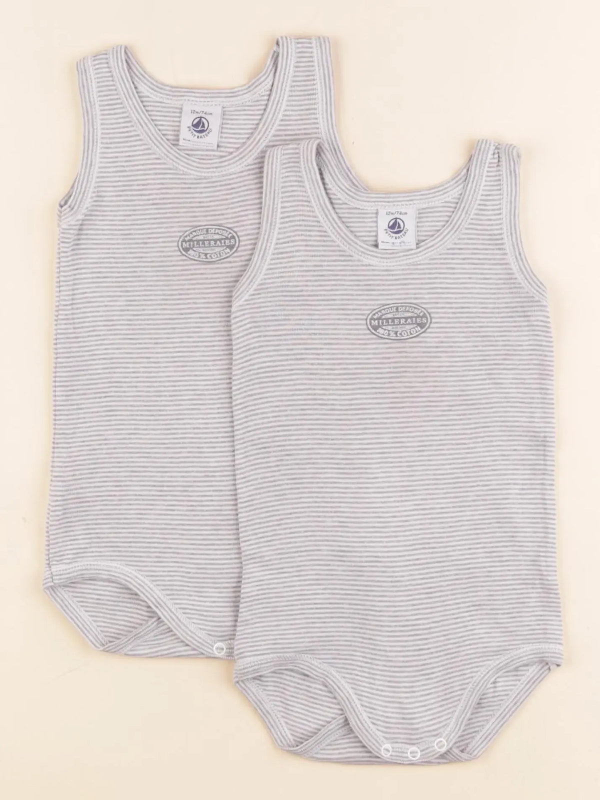 Petit Bateau - lot de 2 bodies en coton gris - 12 mois