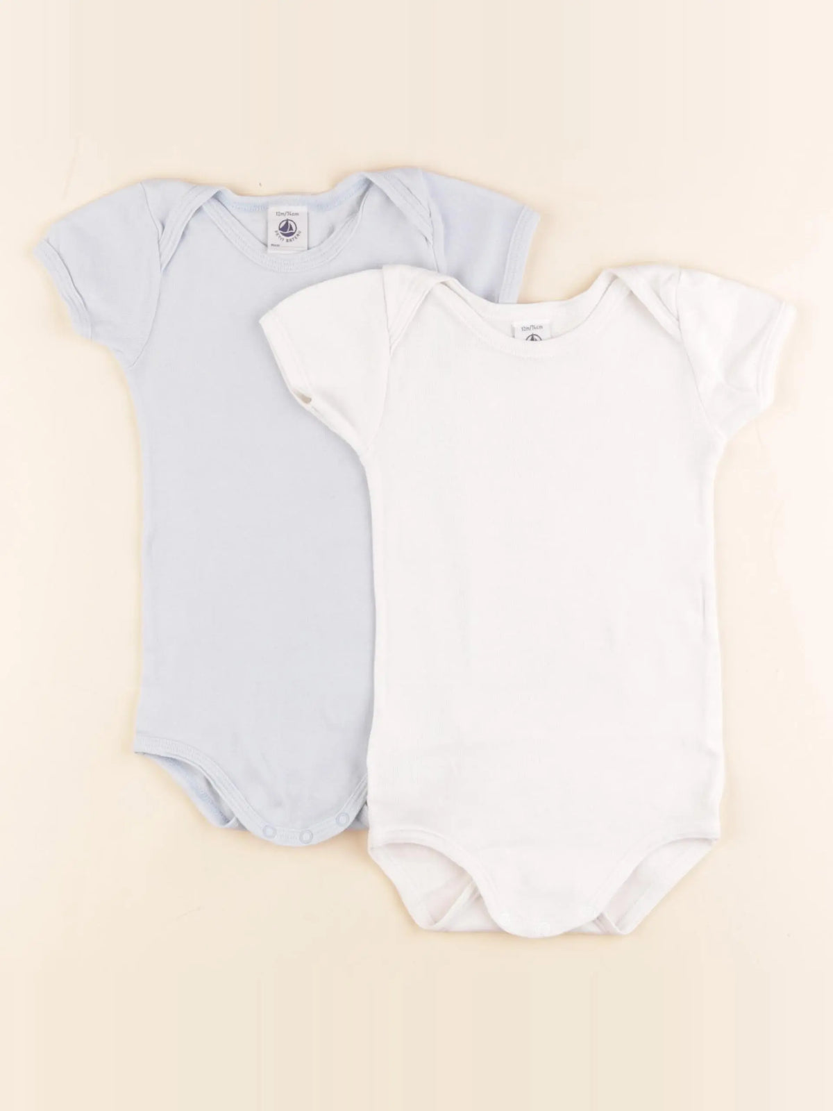 Petit Bateau - lot de 2 bodies en coton blanc, bleu - 12 mois