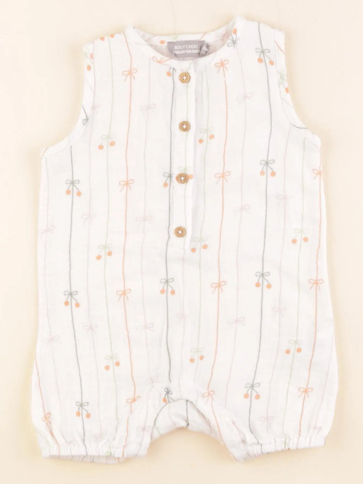 Boutchou - combinaison coton blanc, orange - 6 mois