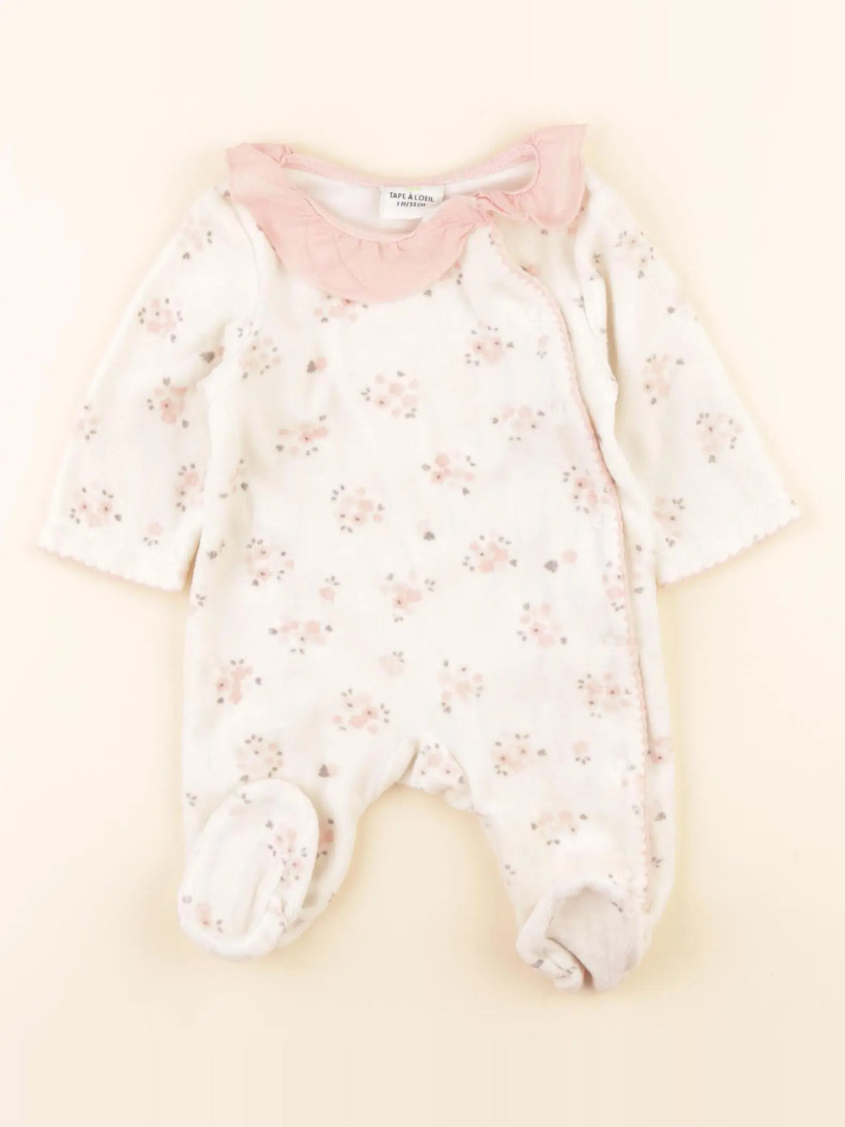Tape à l'oeil - pyjama velours beige, rose - 1 mois