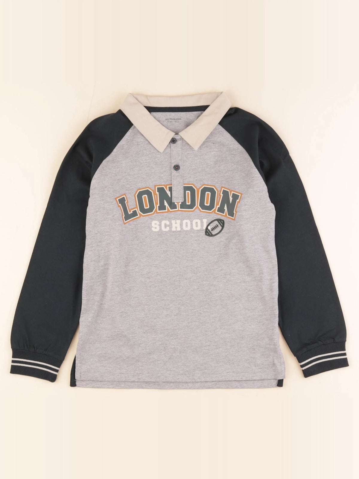 Vertbaudet - polo gris, vert - 10 ans