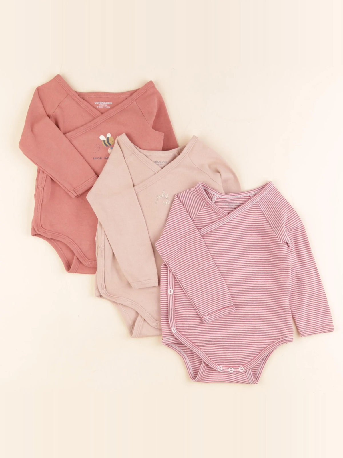 Vertbaudet - lot de 3 bodies en coton multicolore - 9 mois