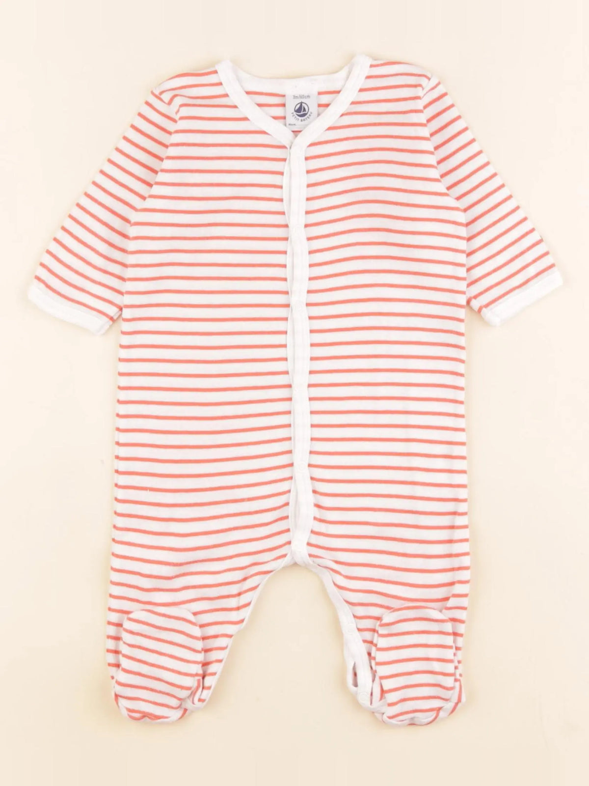 Petit Bateau - pyjama coton blanc, orange - 3 mois