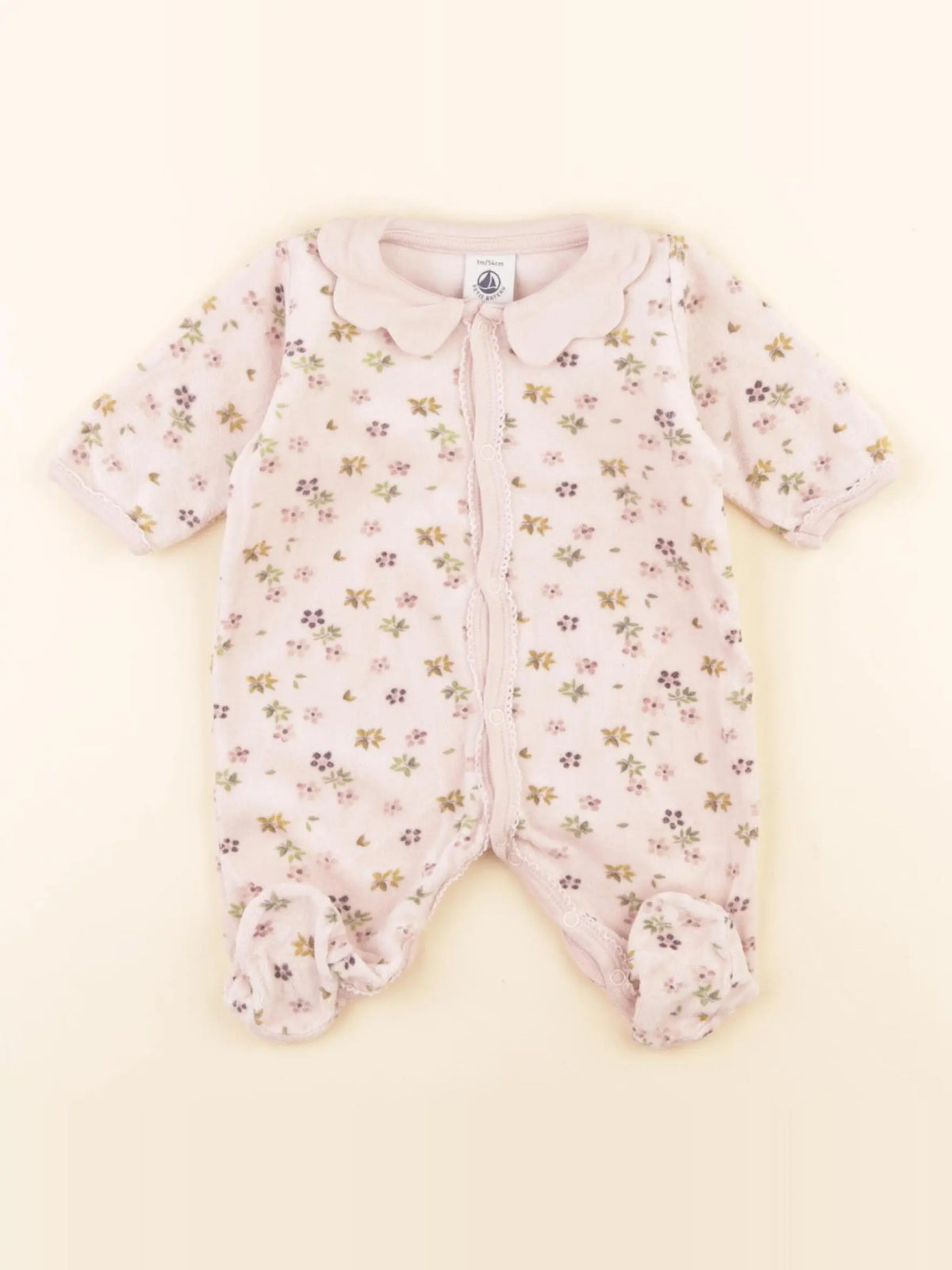 Petit Bateau - pyjama velours rose - 1 mois