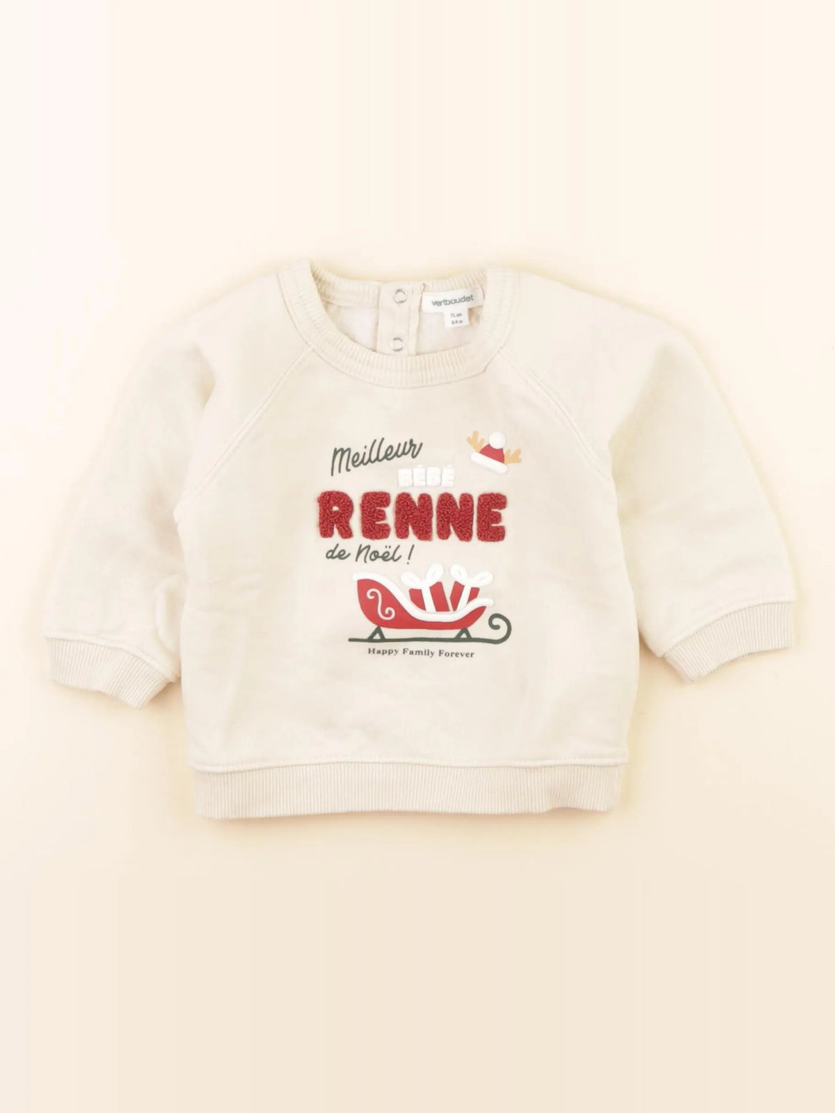 Vertbaudet - sweat beige - 6/9 mois