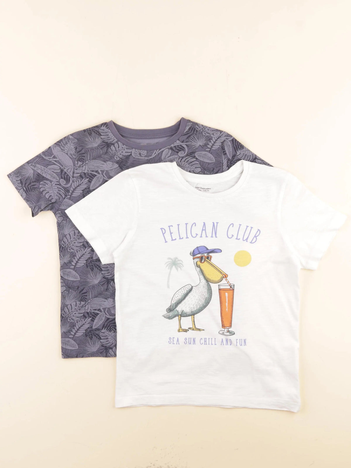 Vertbaudet - lot de 2 tee-shirts bleu, blanc - 8 ans