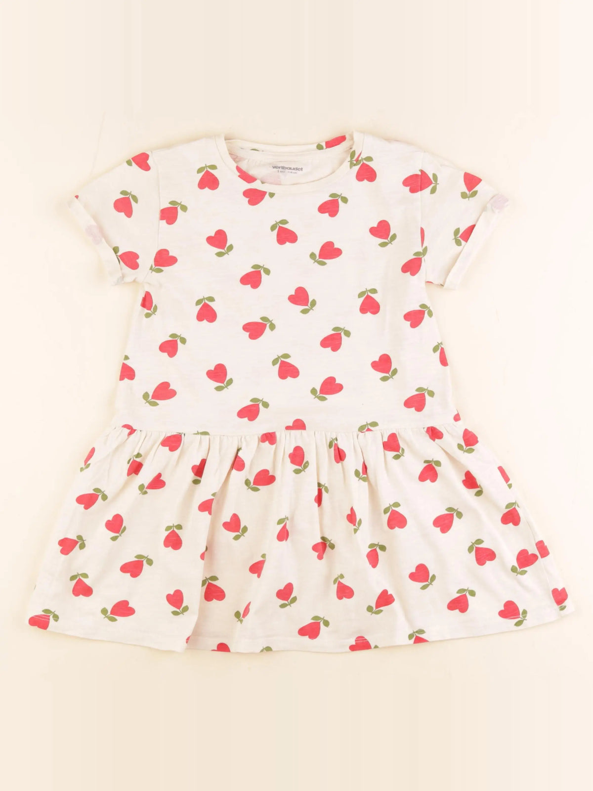 Vertbaudet - robe beige, rouge - 5 ans