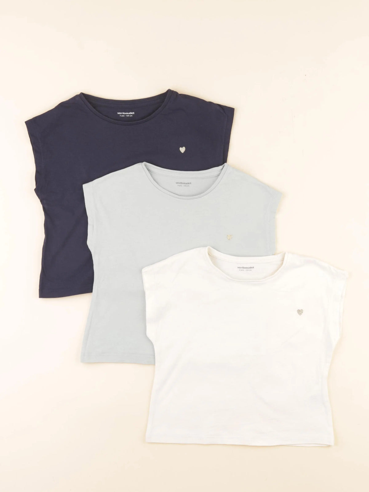 Vertbaudet - lot de 3 tee-shirts blanc, vert, bleu - 4 ans