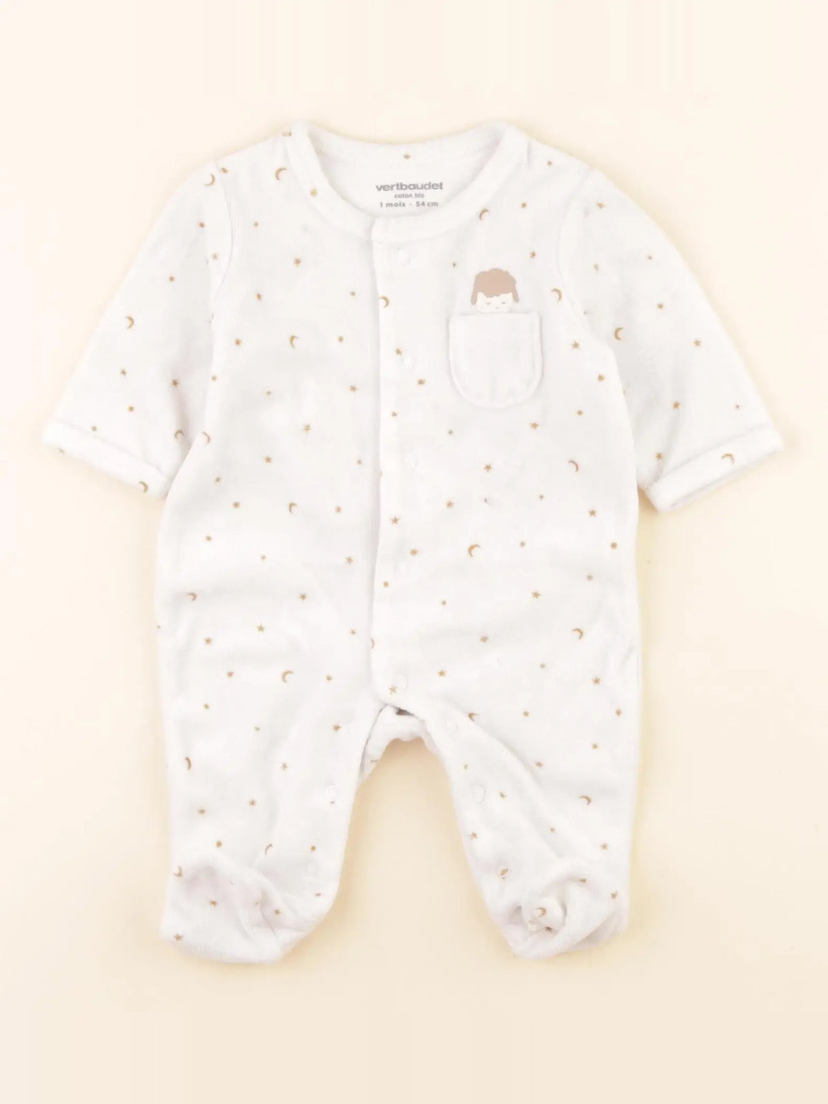 Vertbaudet - pyjama velours blanc - 1 mois