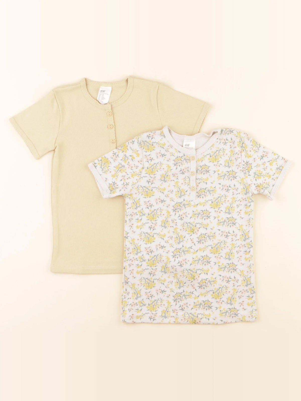 H&M - lot de 2 maillots de corps jaune, beige - 2/3 ans