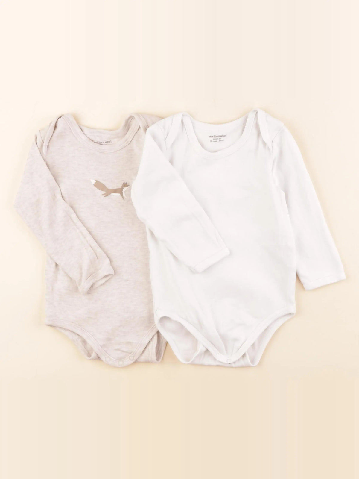 Vertbaudet - lot de 2 bodies en coton beige, blanc - 18 mois