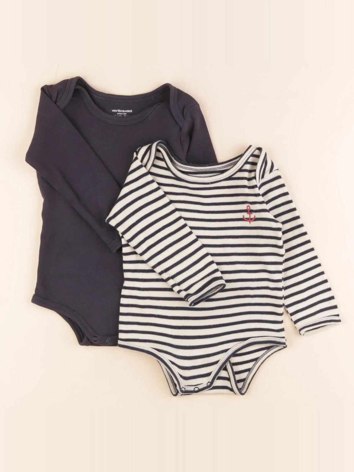 Vertbaudet - lot de 2 bodies en coton bleu - 18 mois