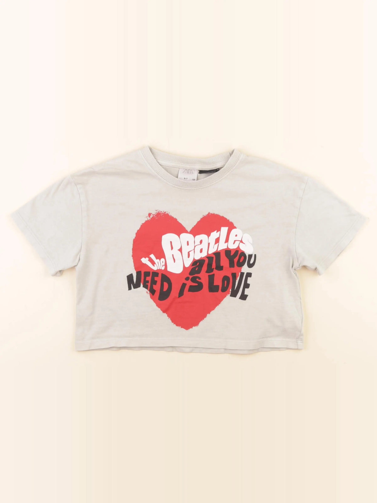 Zara - tee-shirt court gris, rouge - 6/7 ans