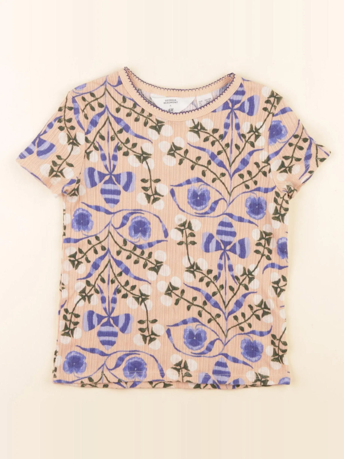 H&M - tee-shirt bleu, rose - 6/8 ans