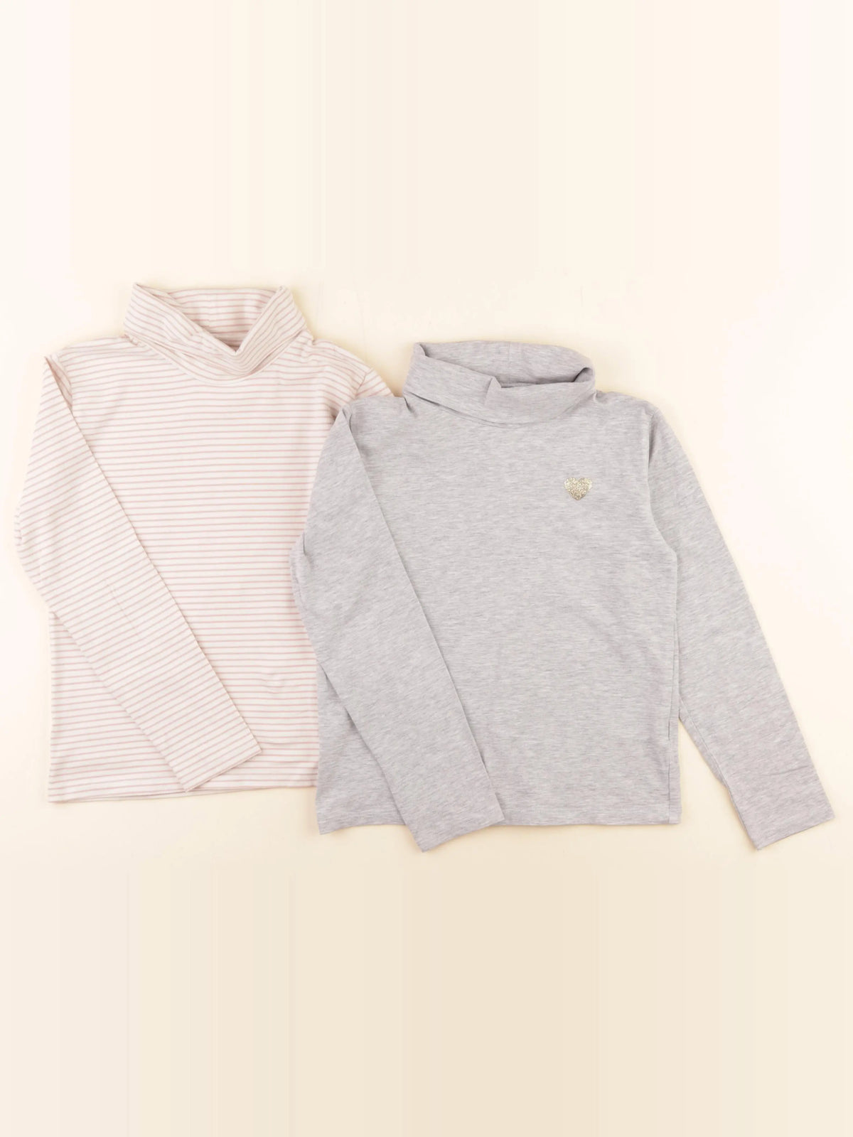 Vertbaudet - lot de 2 sous-pulls gris, rose - 8 ans