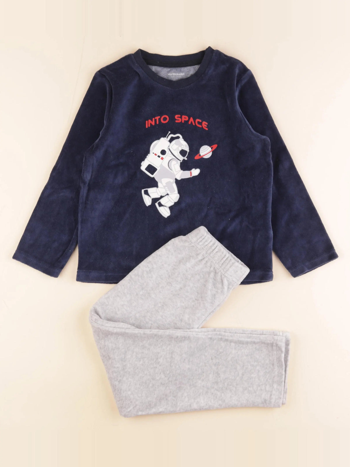 Vertbaudet - pyjama velours gris, bleu - 6 ans