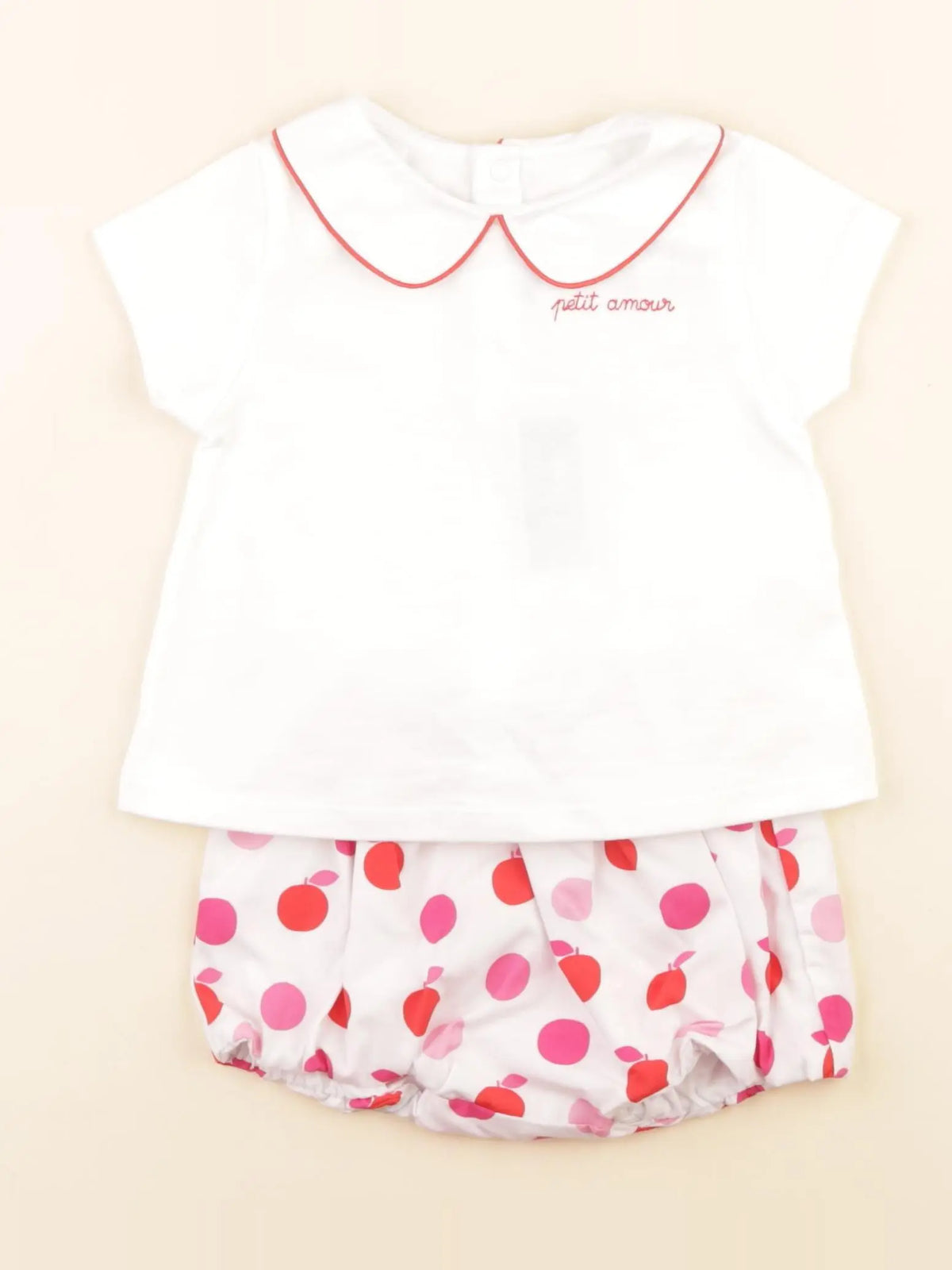 Jacadi - ensemble blanc, rose - 12 mois