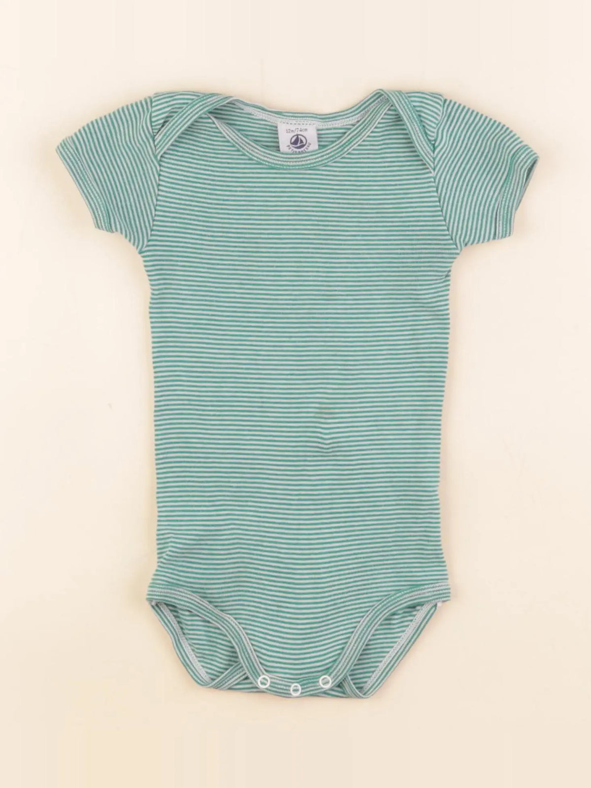 Petit Bateau - body blanc, vert - 12 mois