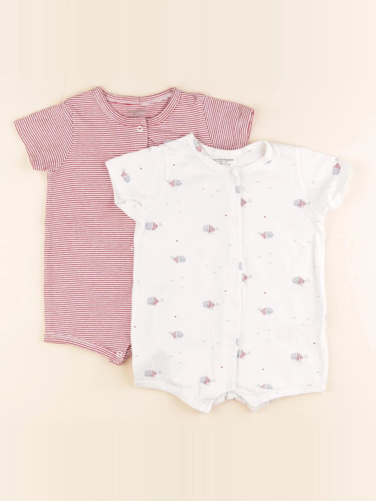 Vertbaudet - pyjama coton blanc, rouge - 9 mois