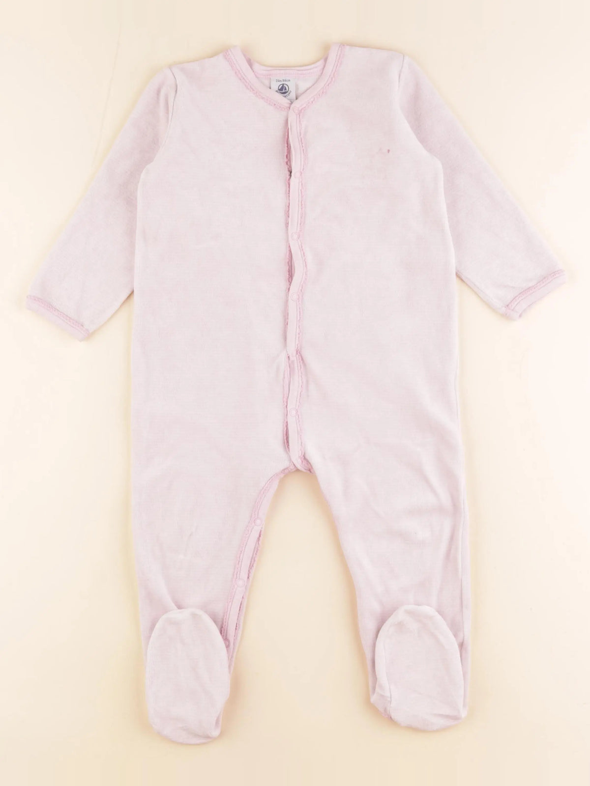 Petit Bateau - pyjama velours rose, blanc - 24 mois