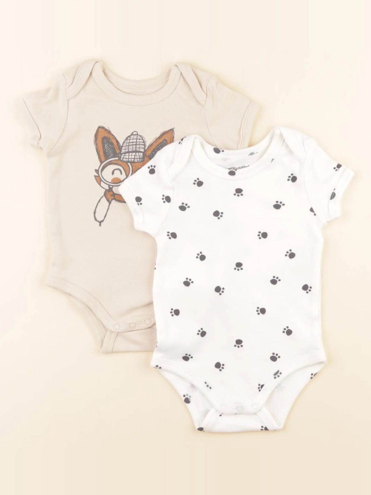 Vertbaudet - lot de 2 bodies en coton beige, blanc - 9 mois