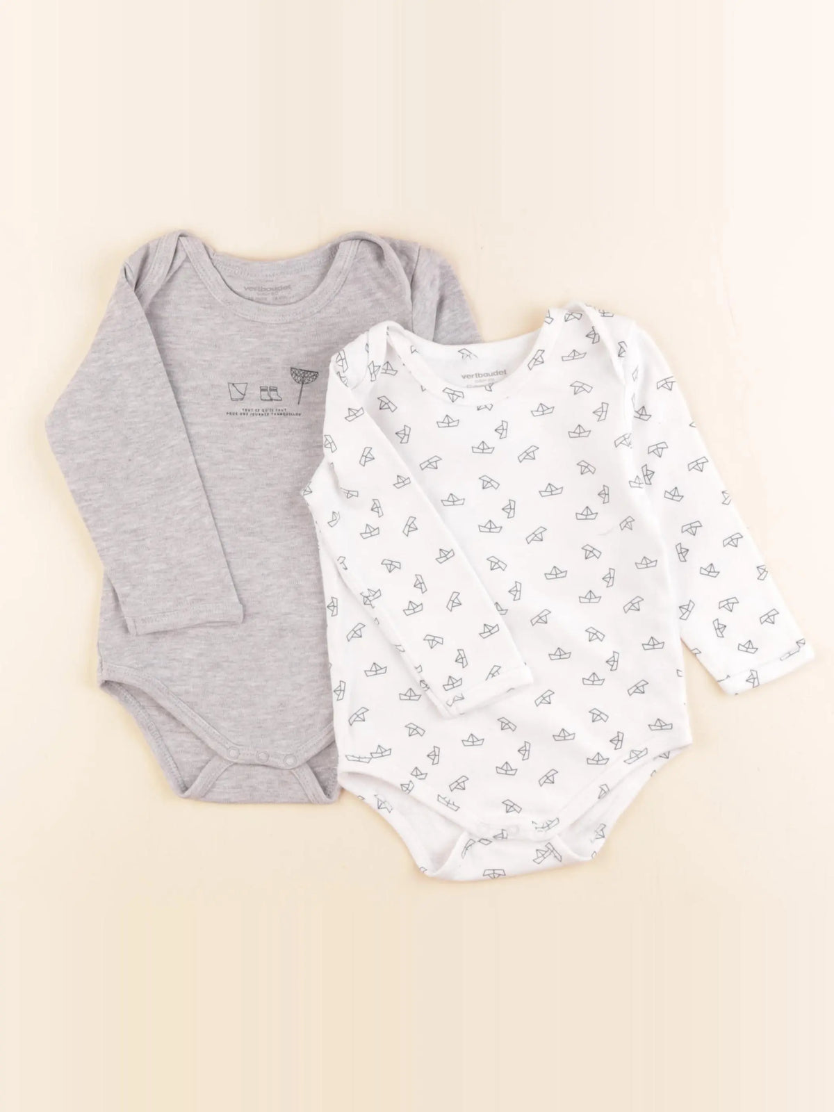 Vertbaudet - lot de 2 bodies en coton gris, blanc - 12 mois