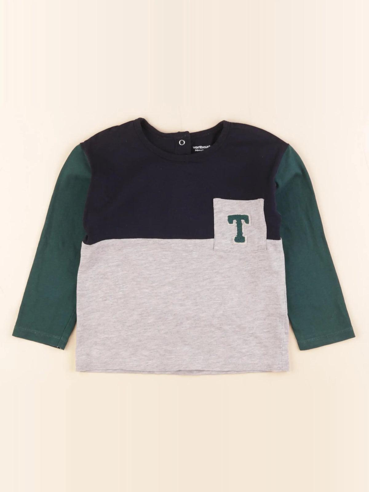 Vertbaudet - tee-shirt bleu, gris, vert - 3 ans