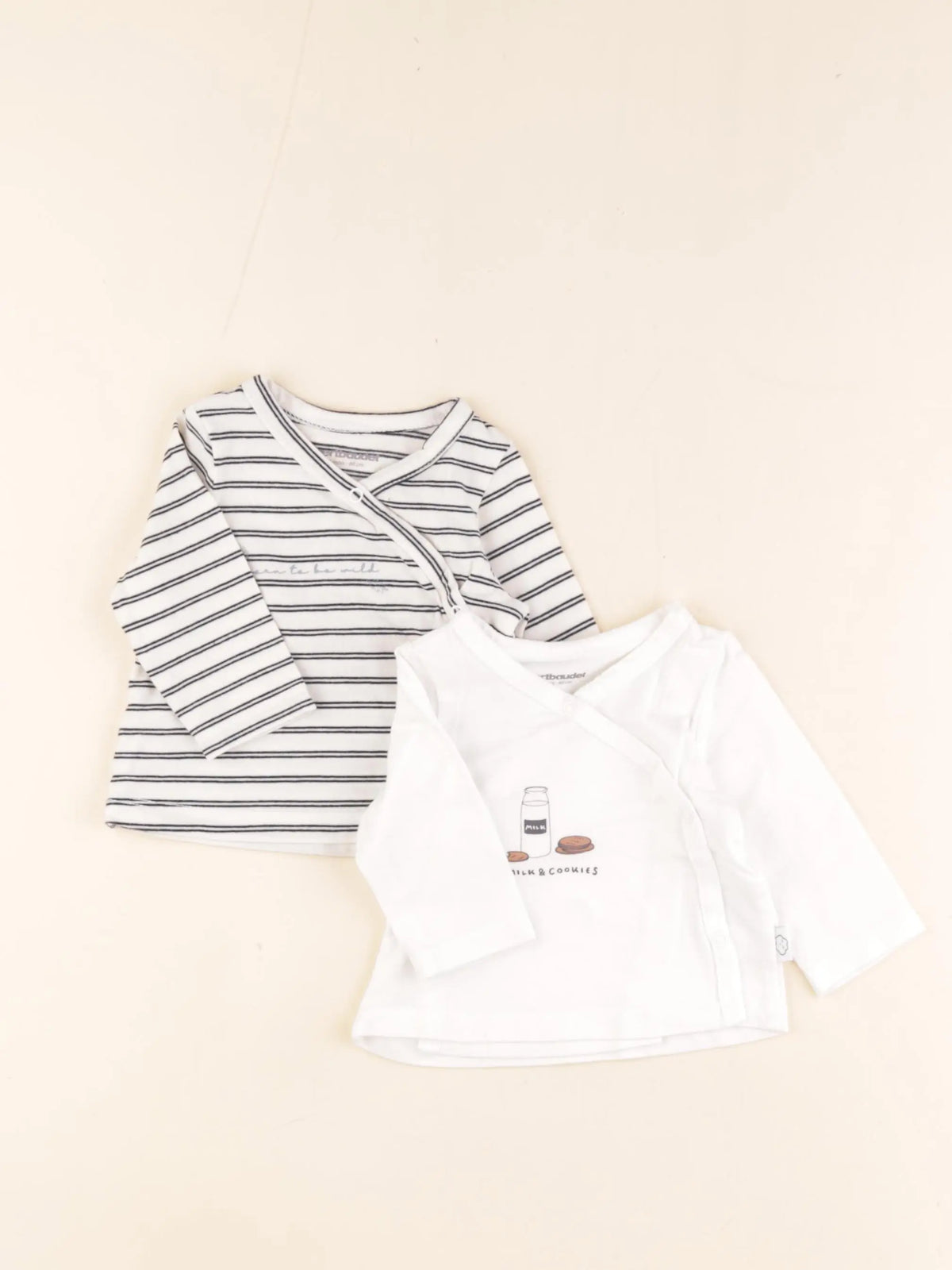 Vertbaudet - lot de 2 tee-shirts blanc, beige - 3 mois