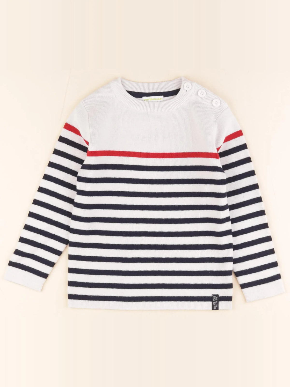 Vertbaudet - pull blanc, bleu - 5 ans