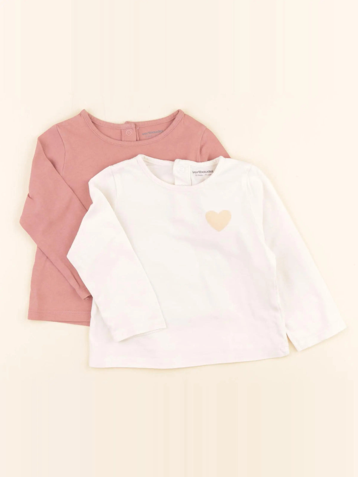Vertbaudet - lot de 2 tee-shirts beige, rose - 9 mois