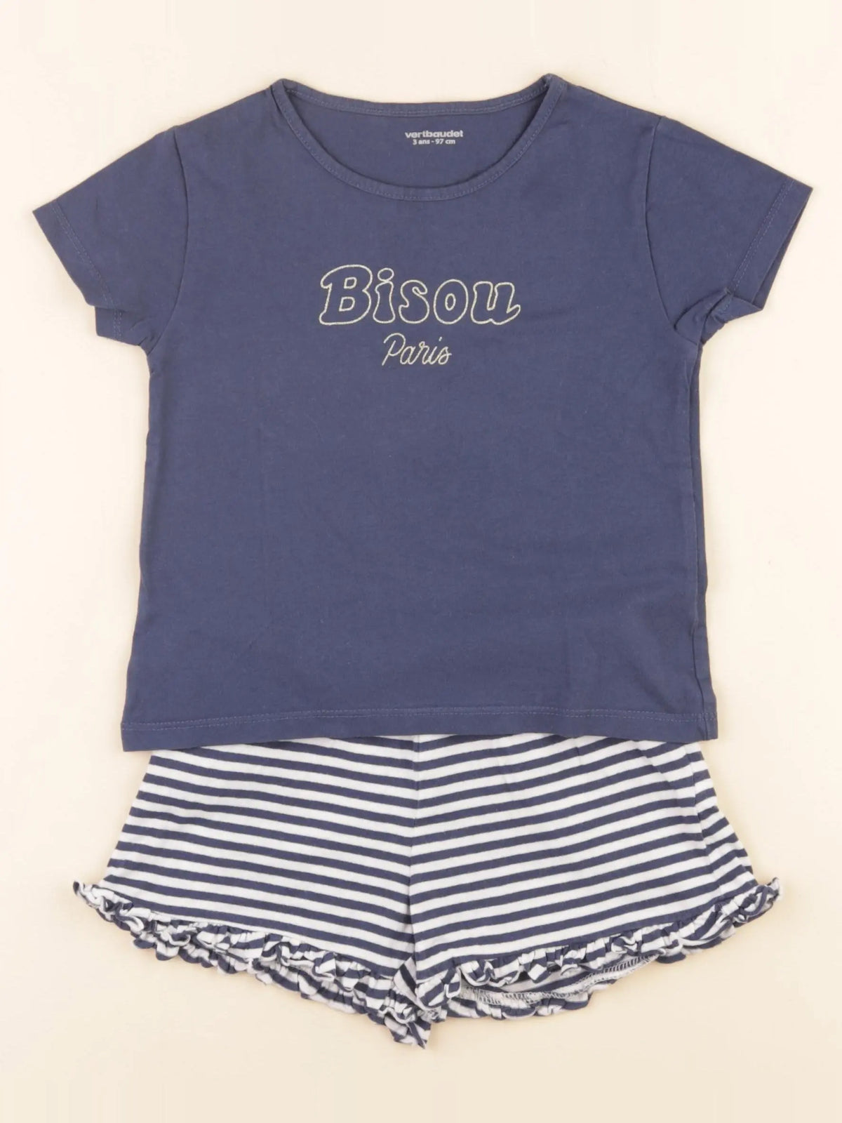 Vertbaudet - pyjama coton bleu, blanc - 3 ans