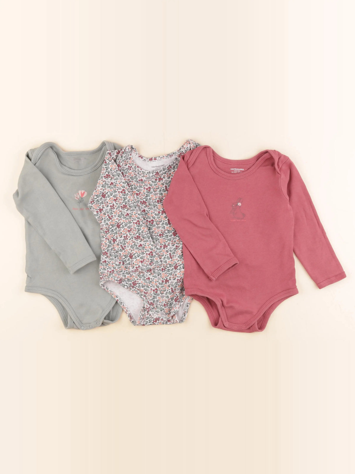 Vertbaudet - lot de 3 bodies en coton rose - 36 mois