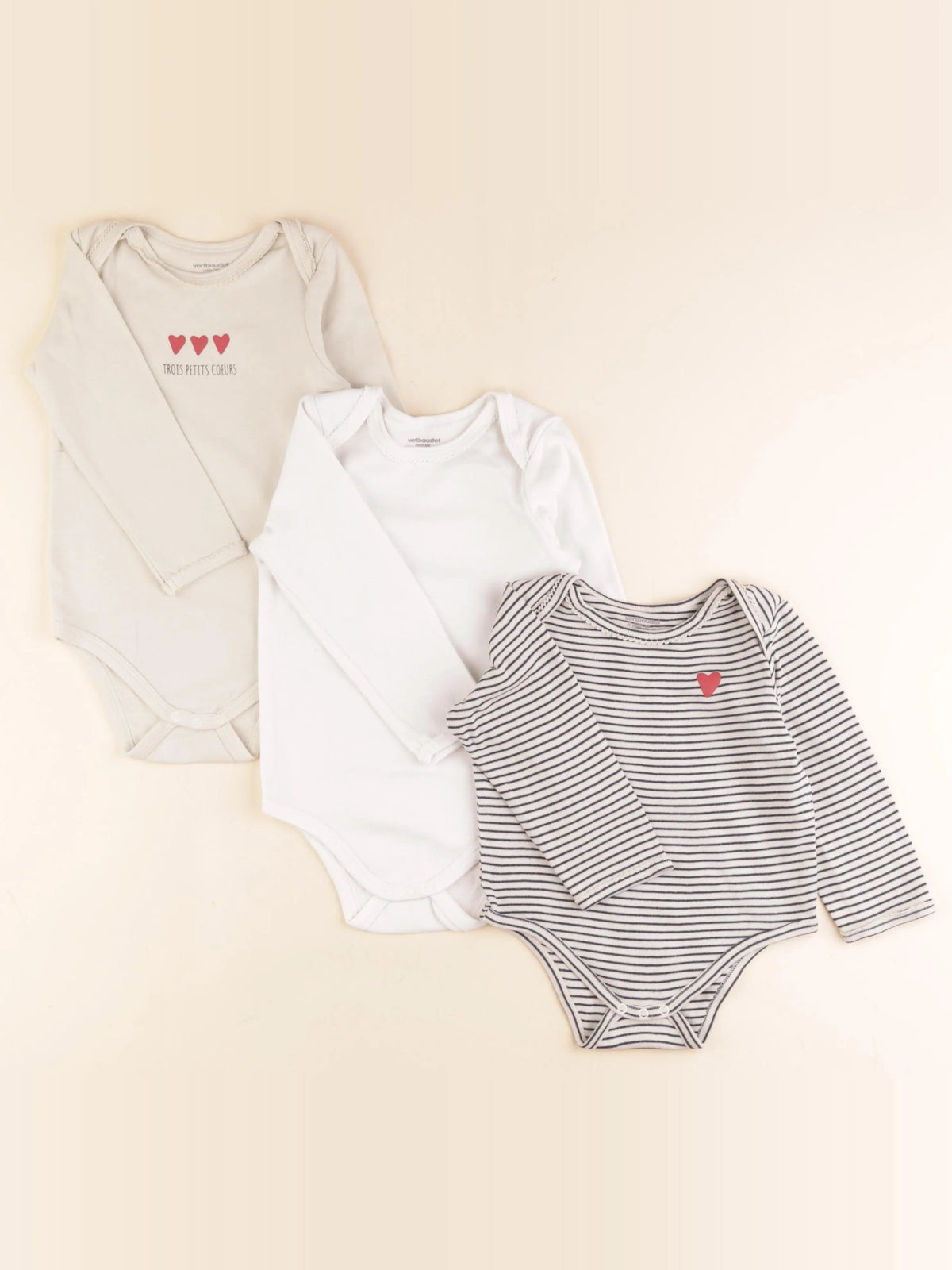 Vertbaudet - lot de 3 bodies en coton multicolore - 36 mois