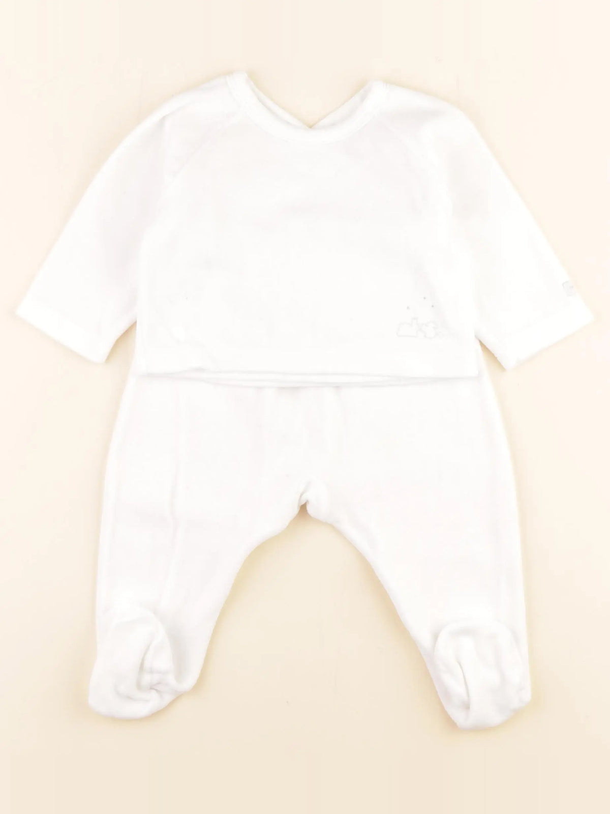 Petit Bateau - pyjama velours blanc - 6 mois