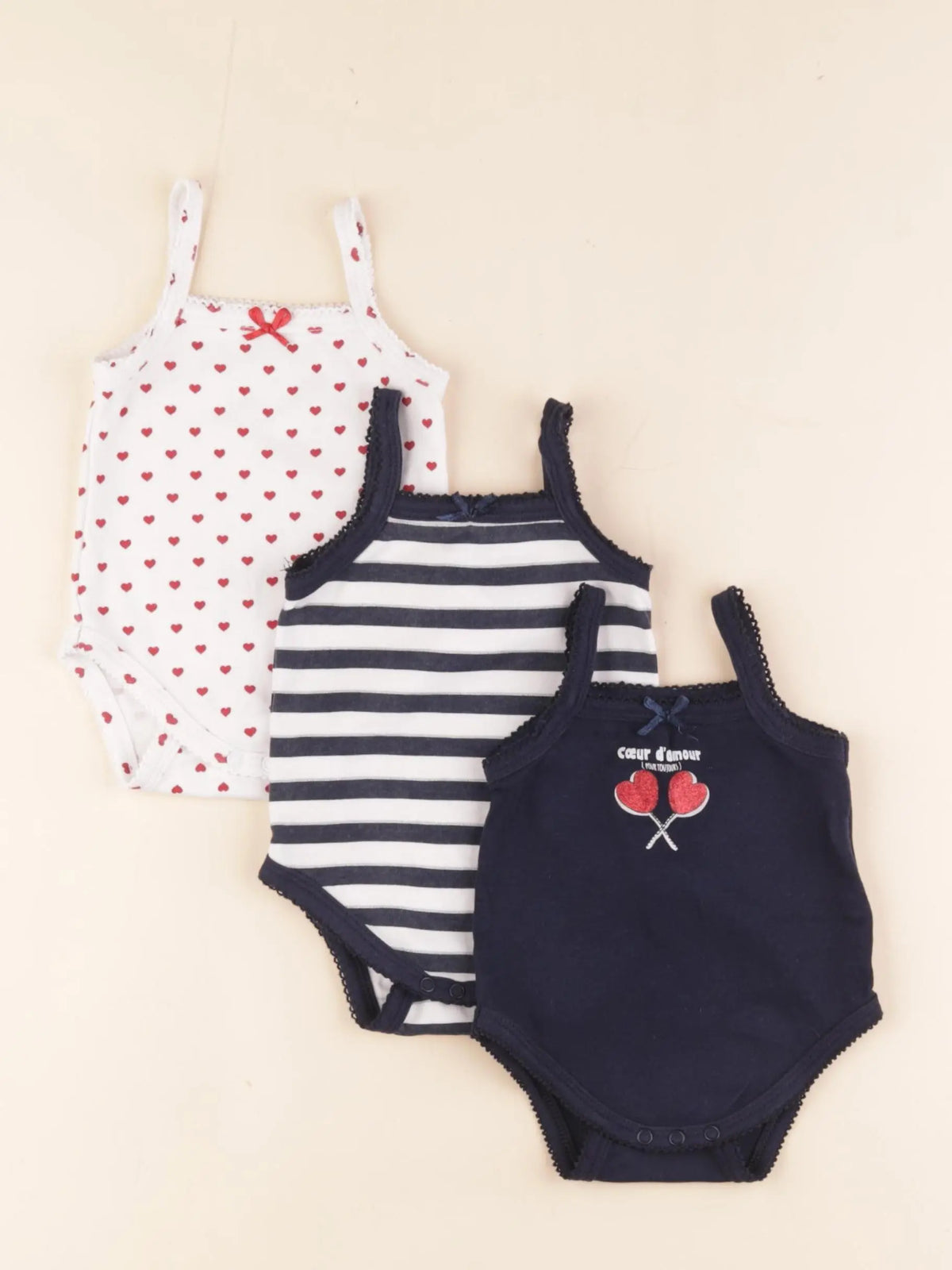 Vertbaudet - lot de 3 bodies en coton blanc, bleu - 3 mois