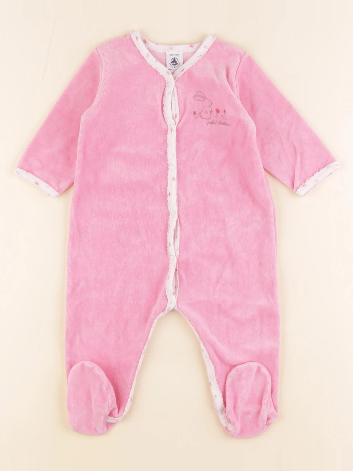 Petit Bateau - pyjama velours rose - 9 mois
